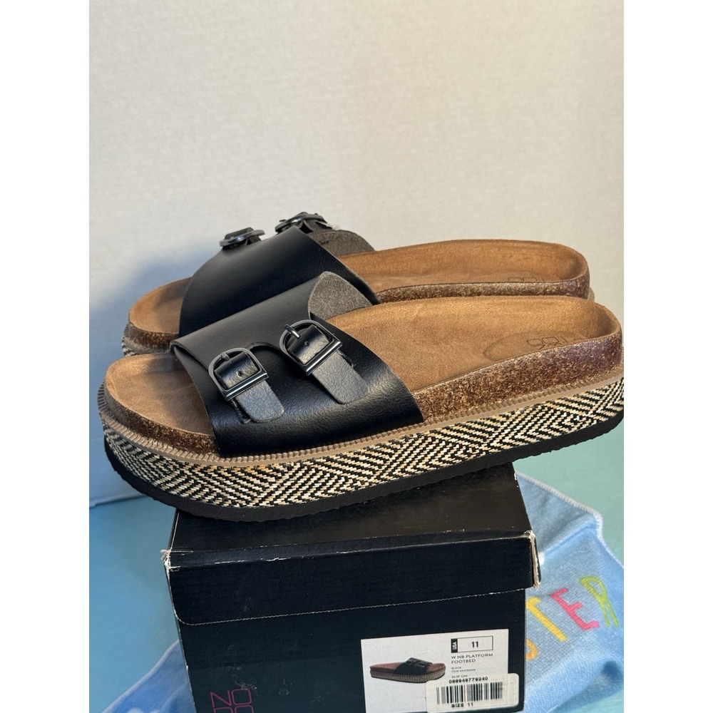NOBO Black Leather Slide Sandal with Woven Platform - Picture 6 of 8
